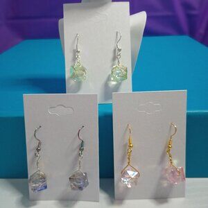 2/$10 Iridescent Octagon Prism Dangle Earrings Pink Green or Blue